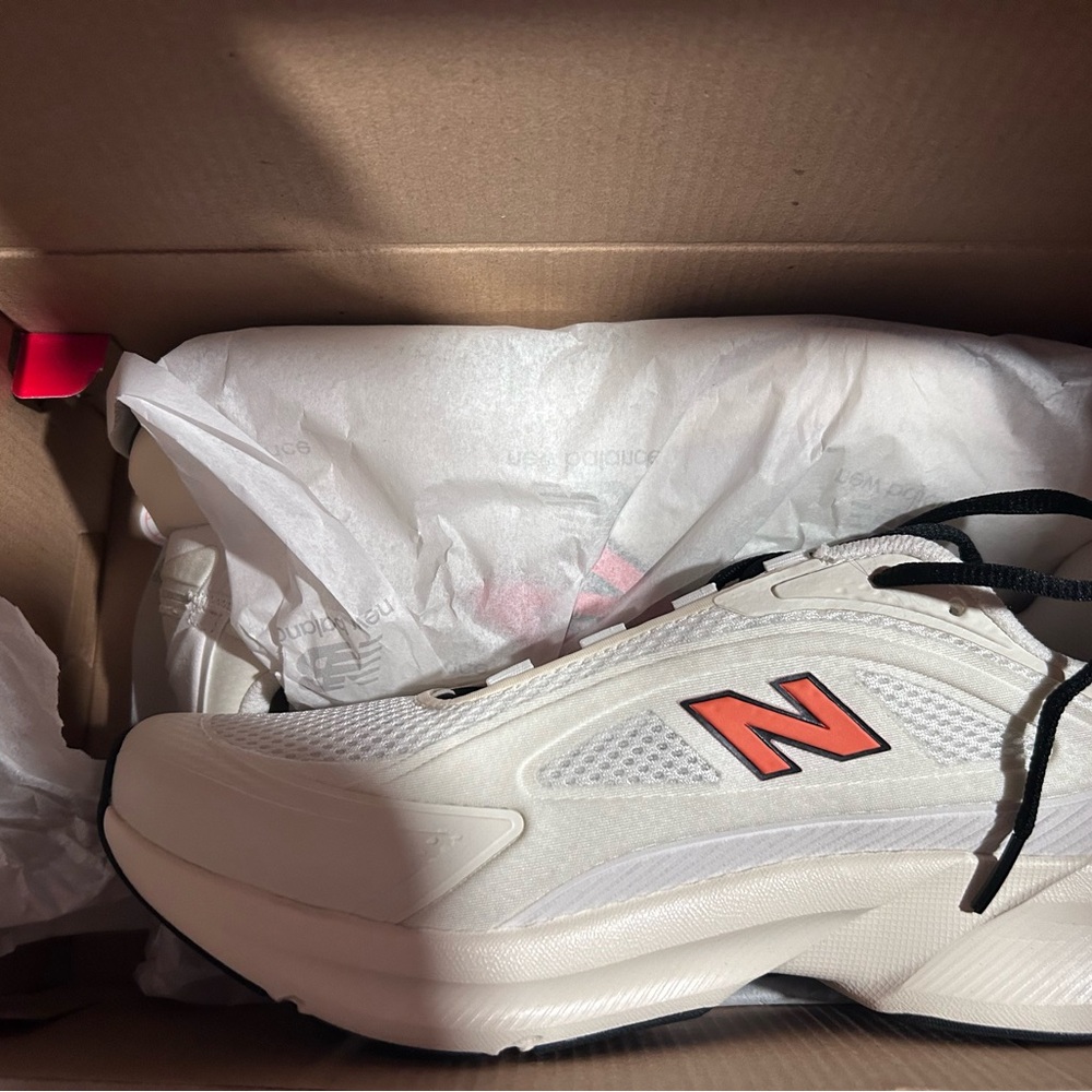 New Balance Cream and Red Athletic Shoes